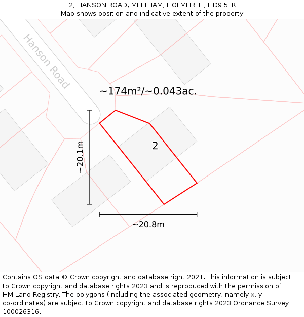 2, HANSON ROAD, MELTHAM, HOLMFIRTH, HD9 5LR: Plot and title map