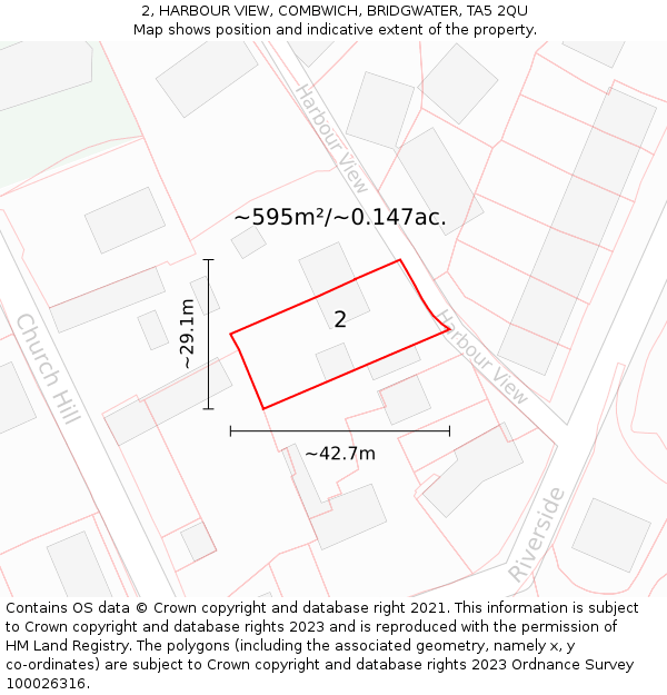 2, HARBOUR VIEW, COMBWICH, BRIDGWATER, TA5 2QU: Plot and title map