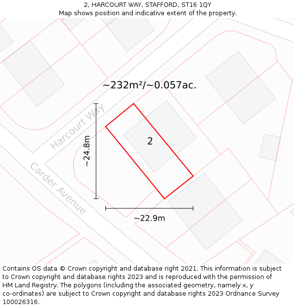 2, HARCOURT WAY, STAFFORD, ST16 1QY: Plot and title map