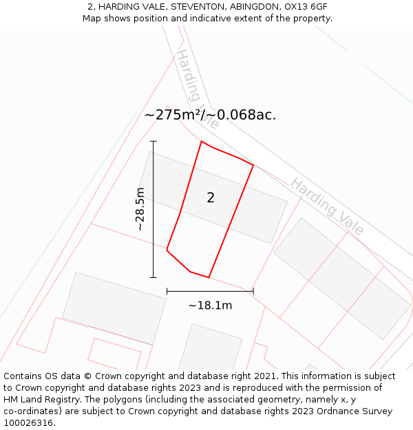 2, HARDING VALE, STEVENTON, ABINGDON, OX13 6GF: Plot and title map