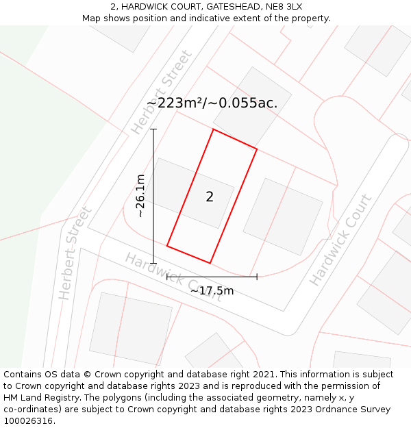 2, HARDWICK COURT, GATESHEAD, NE8 3LX: Plot and title map