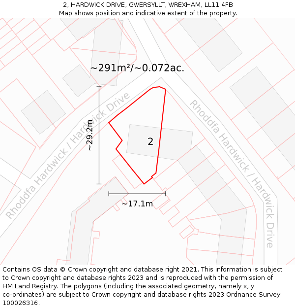 2, HARDWICK DRIVE, GWERSYLLT, WREXHAM, LL11 4FB: Plot and title map