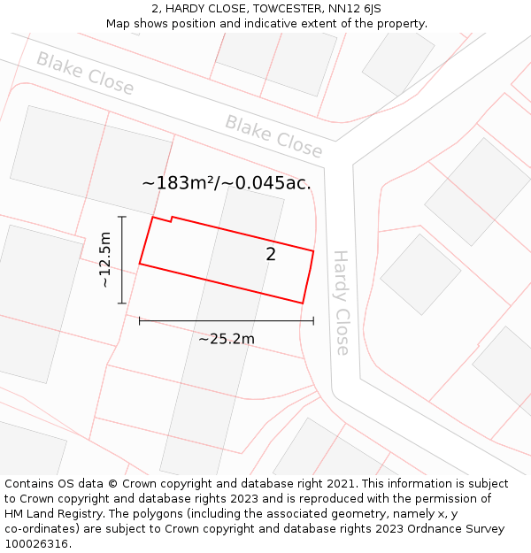 2, HARDY CLOSE, TOWCESTER, NN12 6JS: Plot and title map