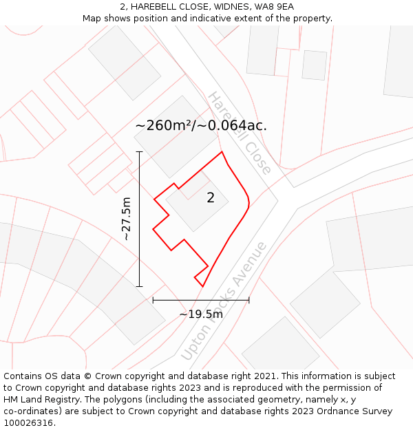 2, HAREBELL CLOSE, WIDNES, WA8 9EA: Plot and title map