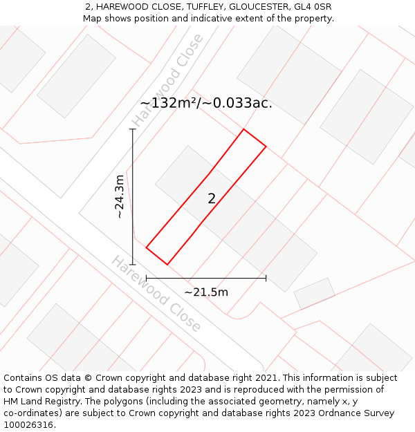 2, HAREWOOD CLOSE, TUFFLEY, GLOUCESTER, GL4 0SR: Plot and title map
