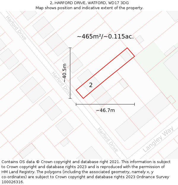 2, HARFORD DRIVE, WATFORD, WD17 3DG: Plot and title map