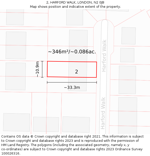 2, HARFORD WALK, LONDON, N2 0JB: Plot and title map