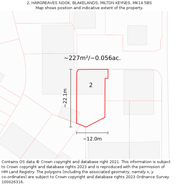 2, HARGREAVES NOOK, BLAKELANDS, MILTON KEYNES, MK14 5BS: Plot and title map