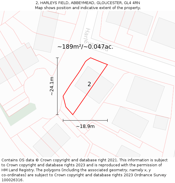 2, HARLEYS FIELD, ABBEYMEAD, GLOUCESTER, GL4 4RN: Plot and title map