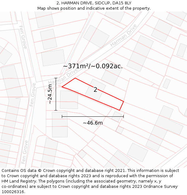 2, HARMAN DRIVE, SIDCUP, DA15 8LY: Plot and title map