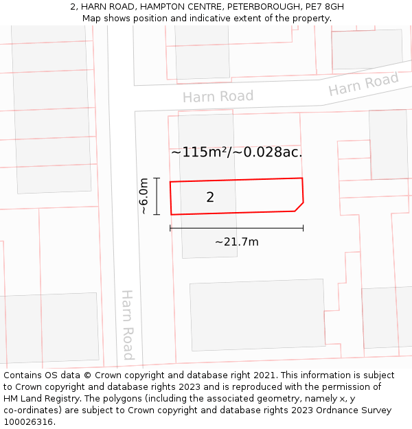 2, HARN ROAD, HAMPTON CENTRE, PETERBOROUGH, PE7 8GH: Plot and title map