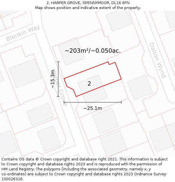 2, HARPER GROVE, SPENNYMOOR, DL16 6FN: Plot and title map