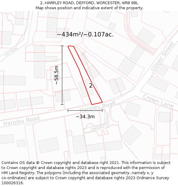 2, HARPLEY ROAD, DEFFORD, WORCESTER, WR8 9BL: Plot and title map