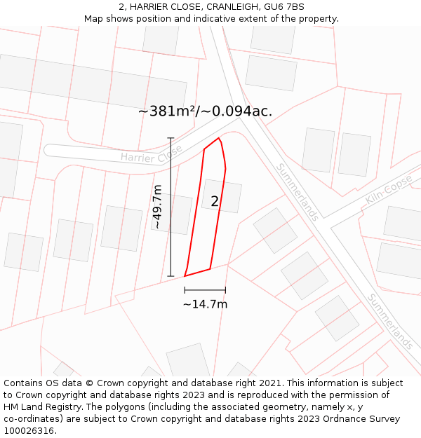 2, HARRIER CLOSE, CRANLEIGH, GU6 7BS: Plot and title map