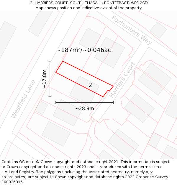 2, HARRIERS COURT, SOUTH ELMSALL, PONTEFRACT, WF9 2SD: Plot and title map