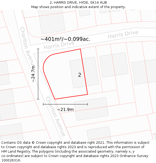 2, HARRIS DRIVE, HYDE, SK14 4UB: Plot and title map