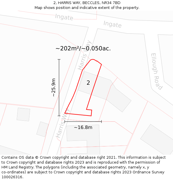 2, HARRIS WAY, BECCLES, NR34 7BD: Plot and title map