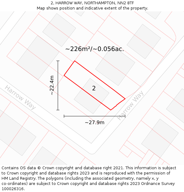 2, HARROW WAY, NORTHAMPTON, NN2 8TF: Plot and title map