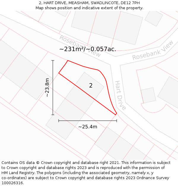 2, HART DRIVE, MEASHAM, SWADLINCOTE, DE12 7PH: Plot and title map