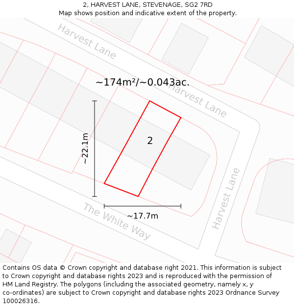 2, HARVEST LANE, STEVENAGE, SG2 7RD: Plot and title map