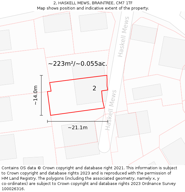 2, HASKELL MEWS, BRAINTREE, CM7 1TF: Plot and title map