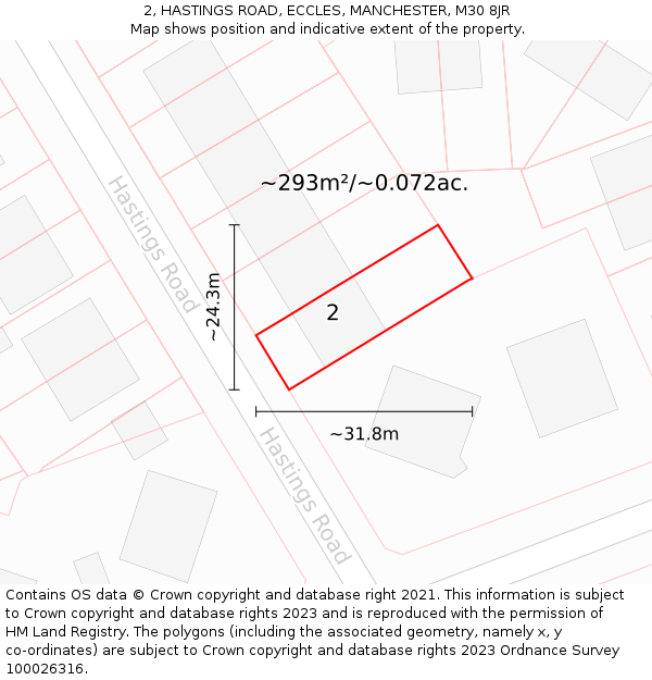 2, HASTINGS ROAD, ECCLES, MANCHESTER, M30 8JR: Plot and title map