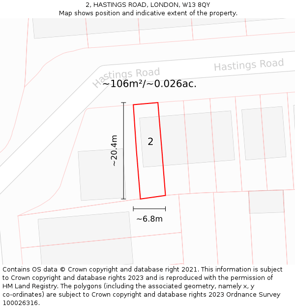 2, HASTINGS ROAD, LONDON, W13 8QY: Plot and title map