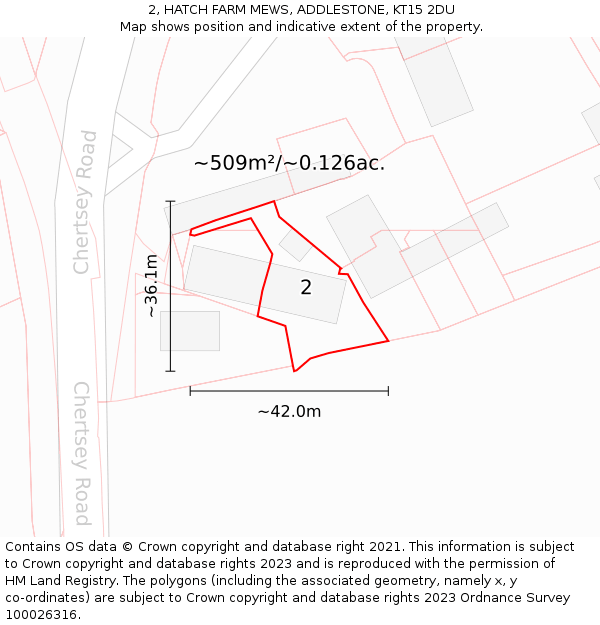 2, HATCH FARM MEWS, ADDLESTONE, KT15 2DU: Plot and title map