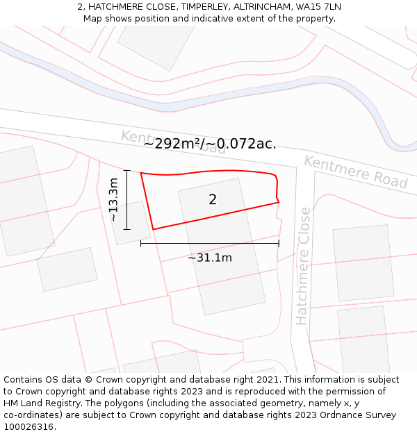 2, HATCHMERE CLOSE, TIMPERLEY, ALTRINCHAM, WA15 7LN: Plot and title map