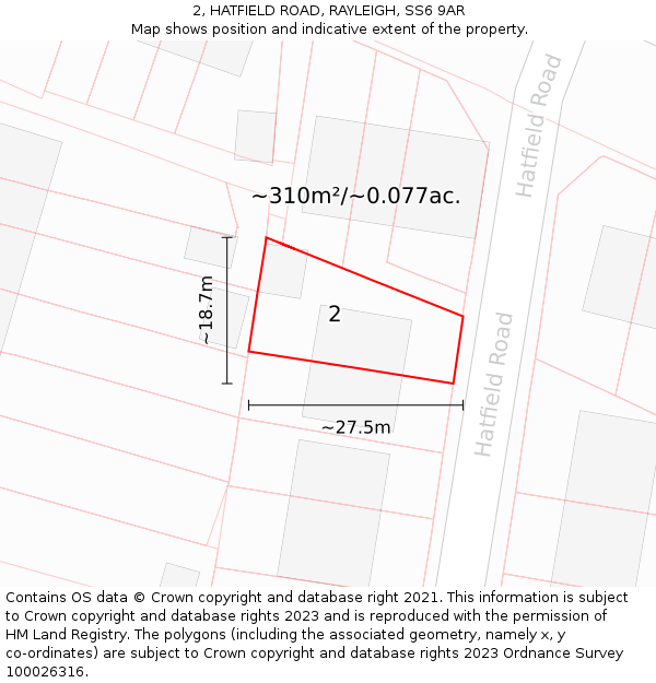 2, HATFIELD ROAD, RAYLEIGH, SS6 9AR: Plot and title map