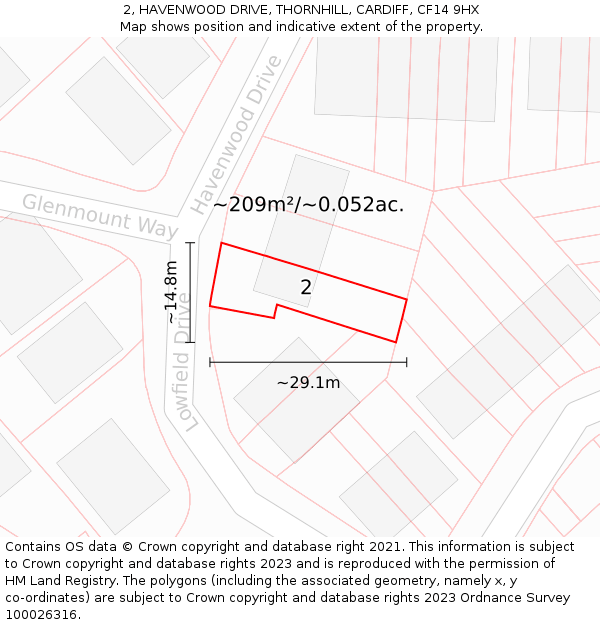 2, HAVENWOOD DRIVE, THORNHILL, CARDIFF, CF14 9HX: Plot and title map