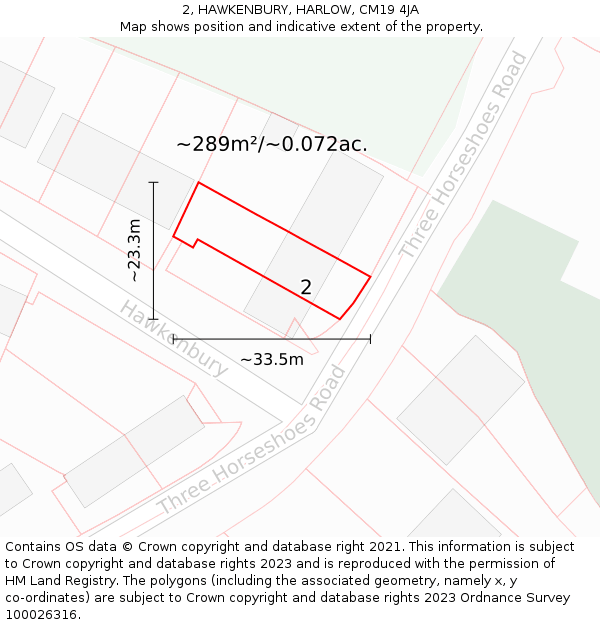 2, HAWKENBURY, HARLOW, CM19 4JA: Plot and title map