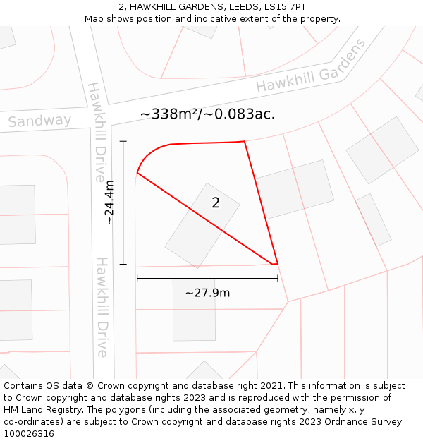 2, HAWKHILL GARDENS, LEEDS, LS15 7PT: Plot and title map