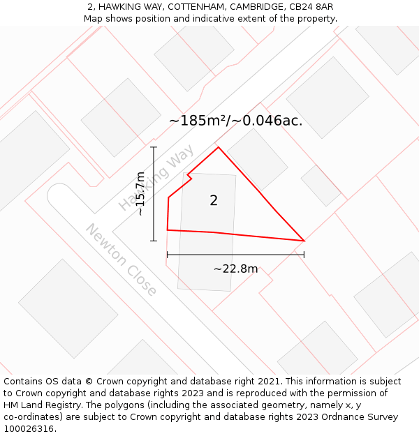 2, HAWKING WAY, COTTENHAM, CAMBRIDGE, CB24 8AR: Plot and title map