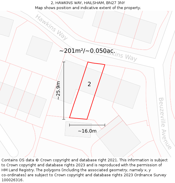 2, HAWKINS WAY, HAILSHAM, BN27 3NY: Plot and title map