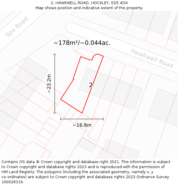 2, HAWKWELL ROAD, HOCKLEY, SS5 4DA: Plot and title map