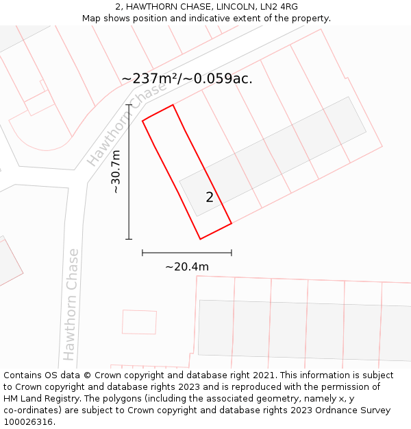 2, HAWTHORN CHASE, LINCOLN, LN2 4RG: Plot and title map