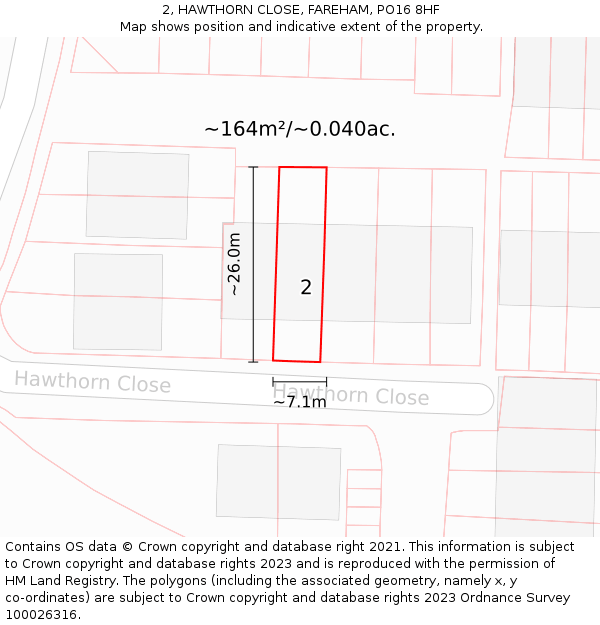 2, HAWTHORN CLOSE, FAREHAM, PO16 8HF: Plot and title map