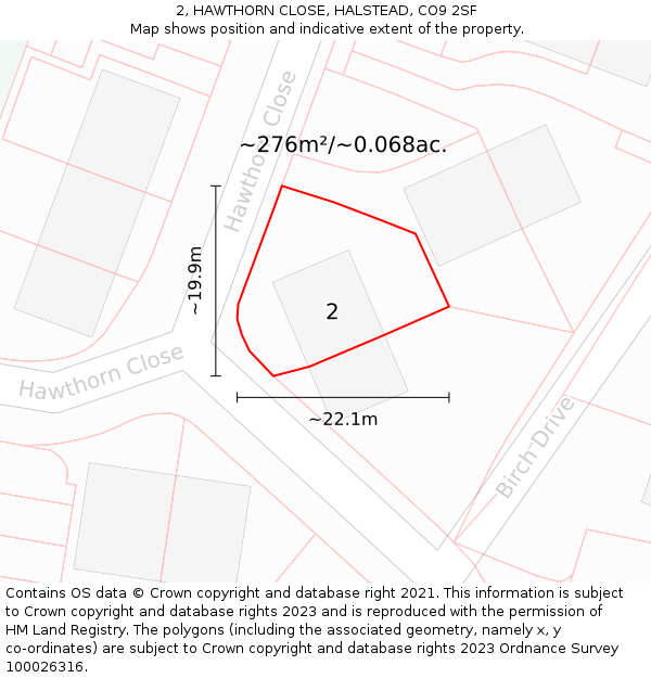2, HAWTHORN CLOSE, HALSTEAD, CO9 2SF: Plot and title map