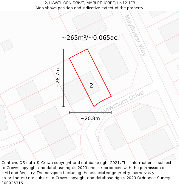 2, HAWTHORN DRIVE, MABLETHORPE, LN12 1FR: Plot and title map