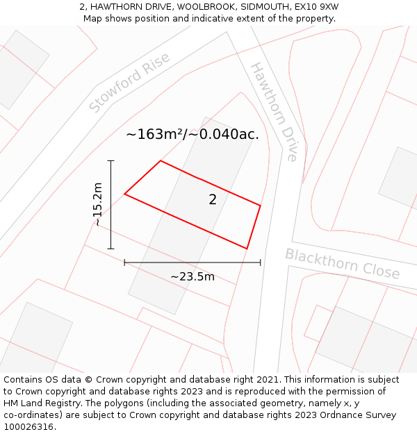 2, HAWTHORN DRIVE, WOOLBROOK, SIDMOUTH, EX10 9XW: Plot and title map