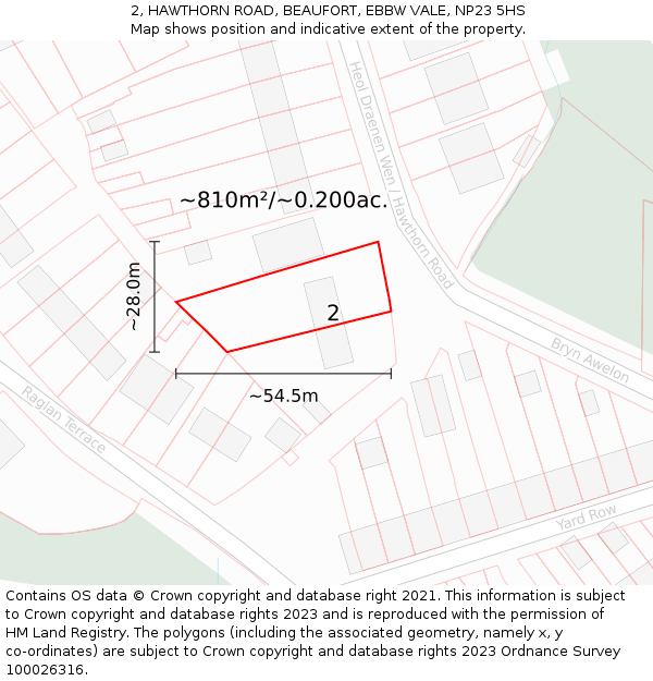 2, HAWTHORN ROAD, BEAUFORT, EBBW VALE, NP23 5HS: Plot and title map