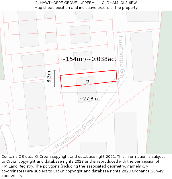 2, HAWTHORPE GROVE, UPPERMILL, OLDHAM, OL3 6BW: Plot and title map