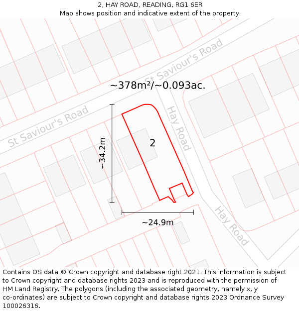 2, HAY ROAD, READING, RG1 6ER: Plot and title map