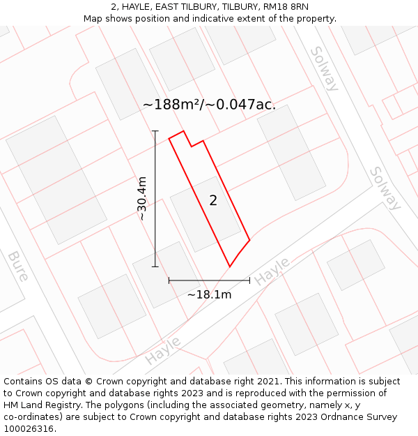 2, HAYLE, EAST TILBURY, TILBURY, RM18 8RN: Plot and title map