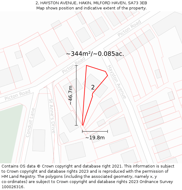 2, HAYSTON AVENUE, HAKIN, MILFORD HAVEN, SA73 3EB: Plot and title map