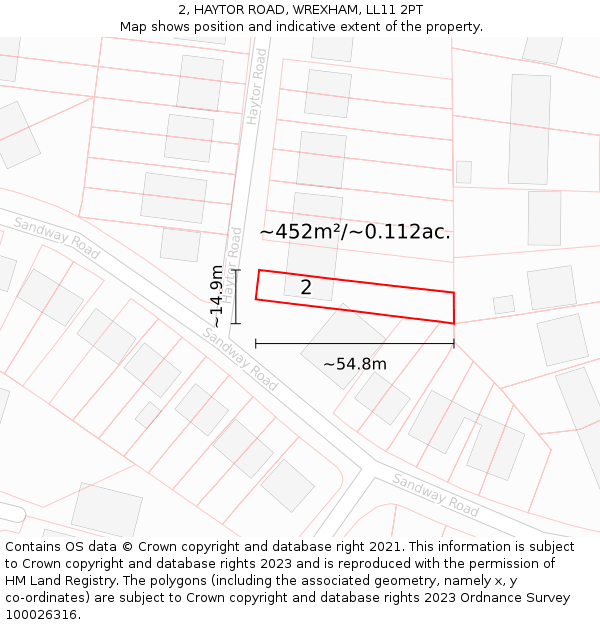 2, HAYTOR ROAD, WREXHAM, LL11 2PT: Plot and title map
