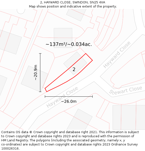 2, HAYWARD CLOSE, SWINDON, SN25 4XA: Plot and title map