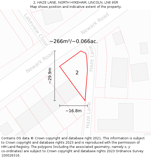 2, HAZE LANE, NORTH HYKEHAM, LINCOLN, LN6 9SR: Plot and title map