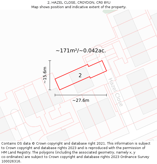 2, HAZEL CLOSE, CROYDON, CR0 8YU: Plot and title map